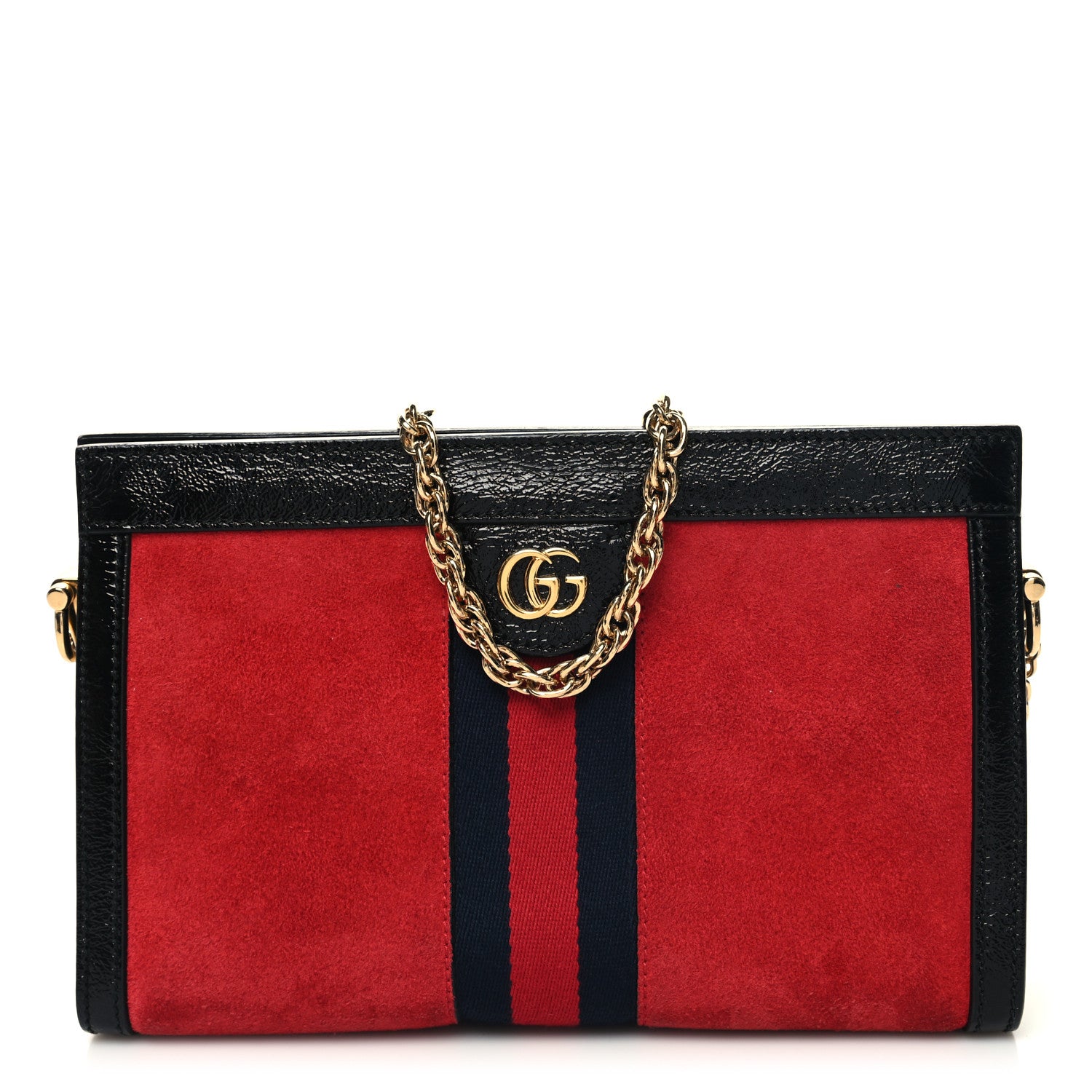 Gucci Suede Patent Web Small Ophidia Chain Shoulder Bag Hibiscus Red Black 1 of 10