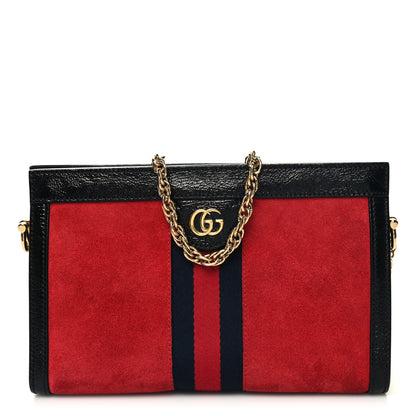 Gucci Suede Patent Web Small Ophidia Chain Shoulder Bag Hibiscus Red Black 1 of 10