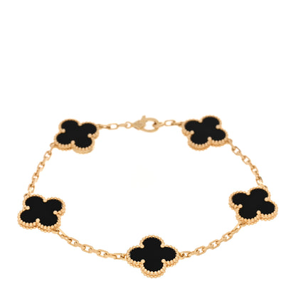 Van Cleef & Arpels 18K Yellow Gold Black Onyx 5 Motifs Vintage Alhambra Bracelet 1 of 5