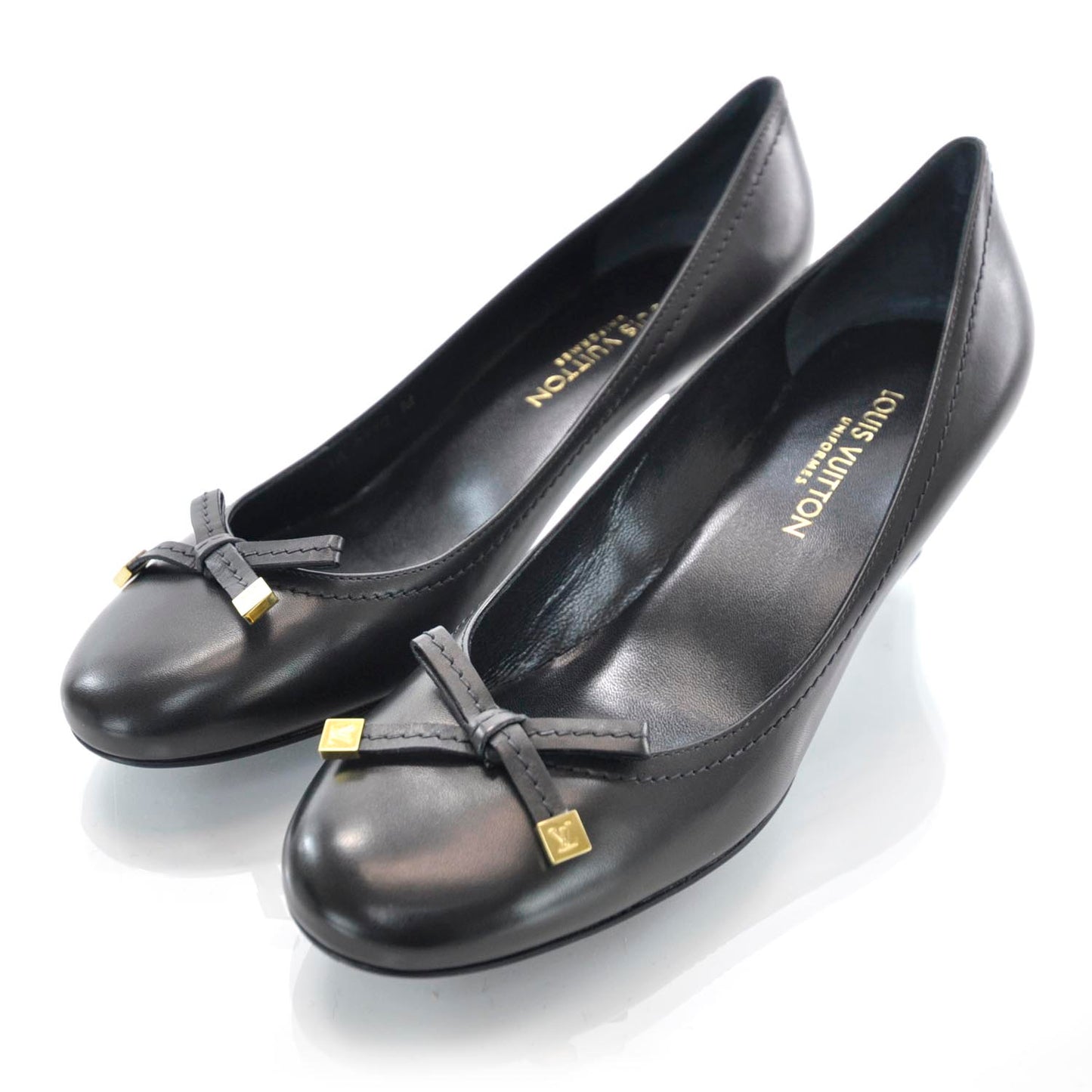 Leather Bow Heels 36 Black