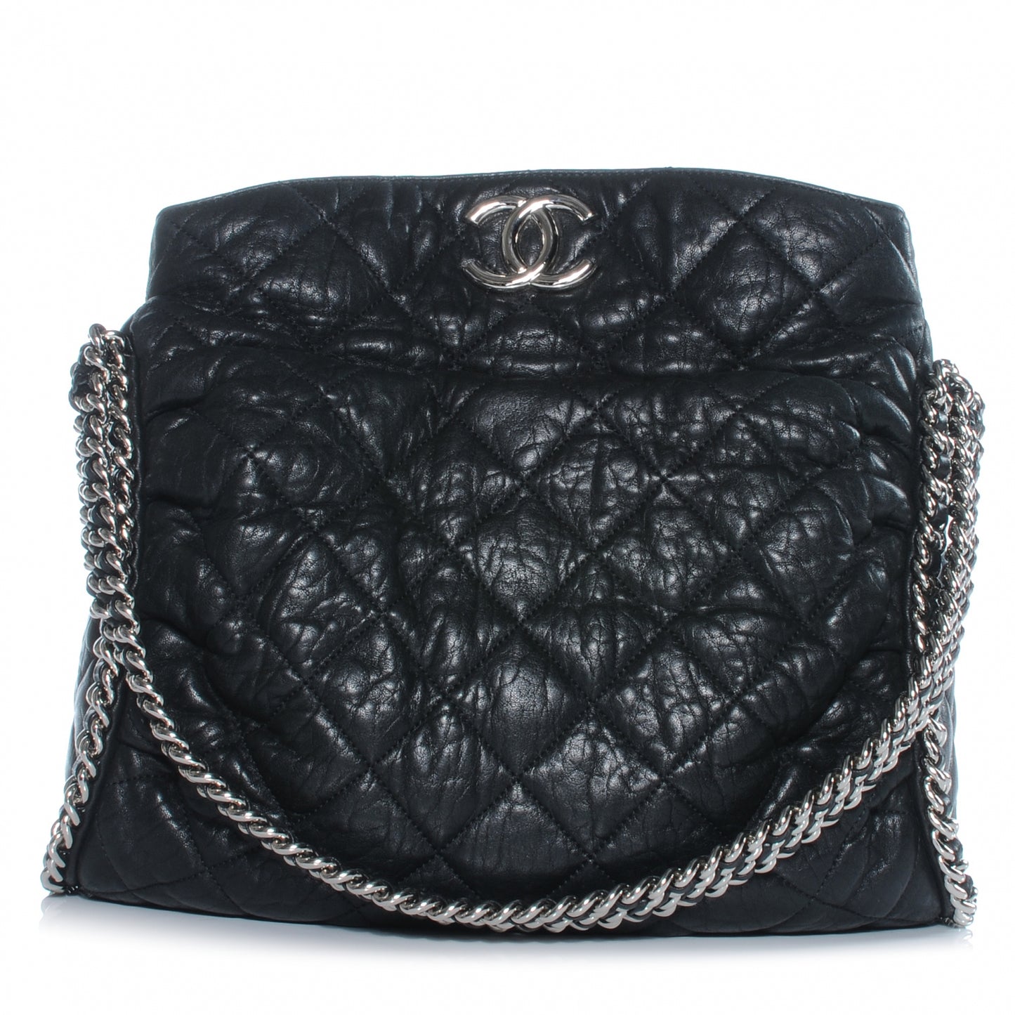 Washed Lambskin Chain Around Hobo Black