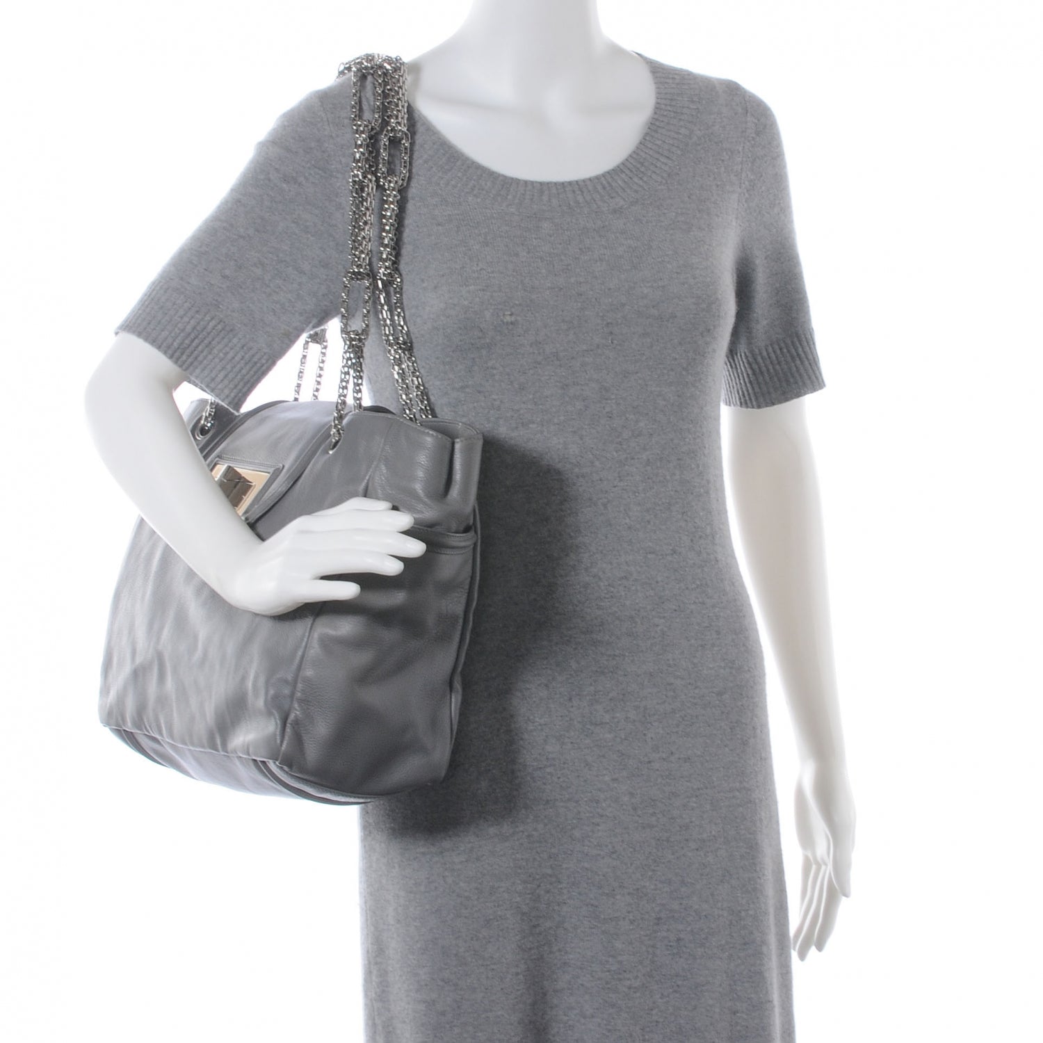 Chanel Leather Mademoiselle Lock Large Shopper Tote Grey 2 of 7