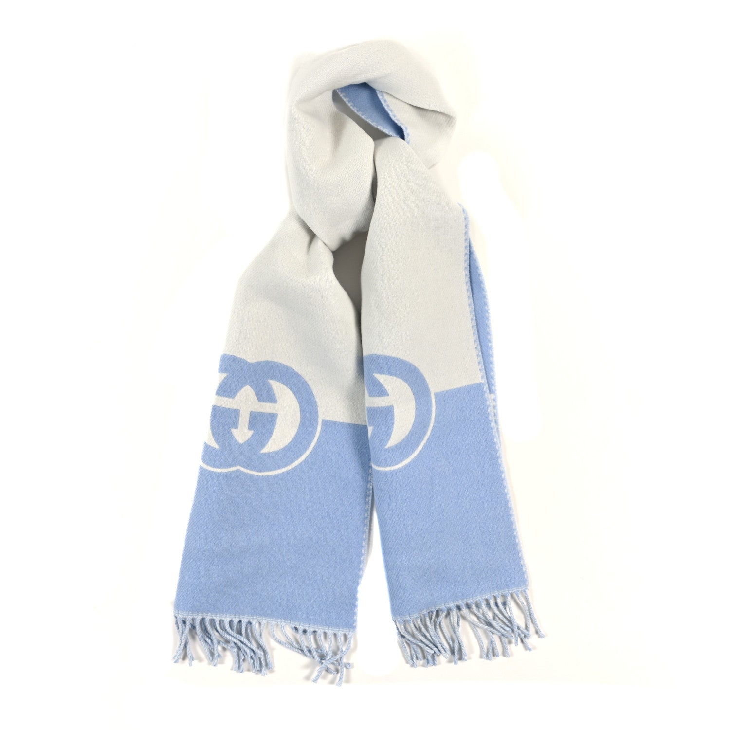 Gucci Wool Cashmere Interlocking G Scarf Sky Blue Ivory 1 of 3