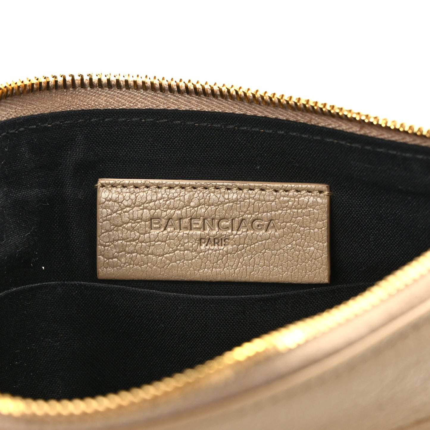 Chevre Gold Metallic Edge Hardware Pouch Gris Taupe