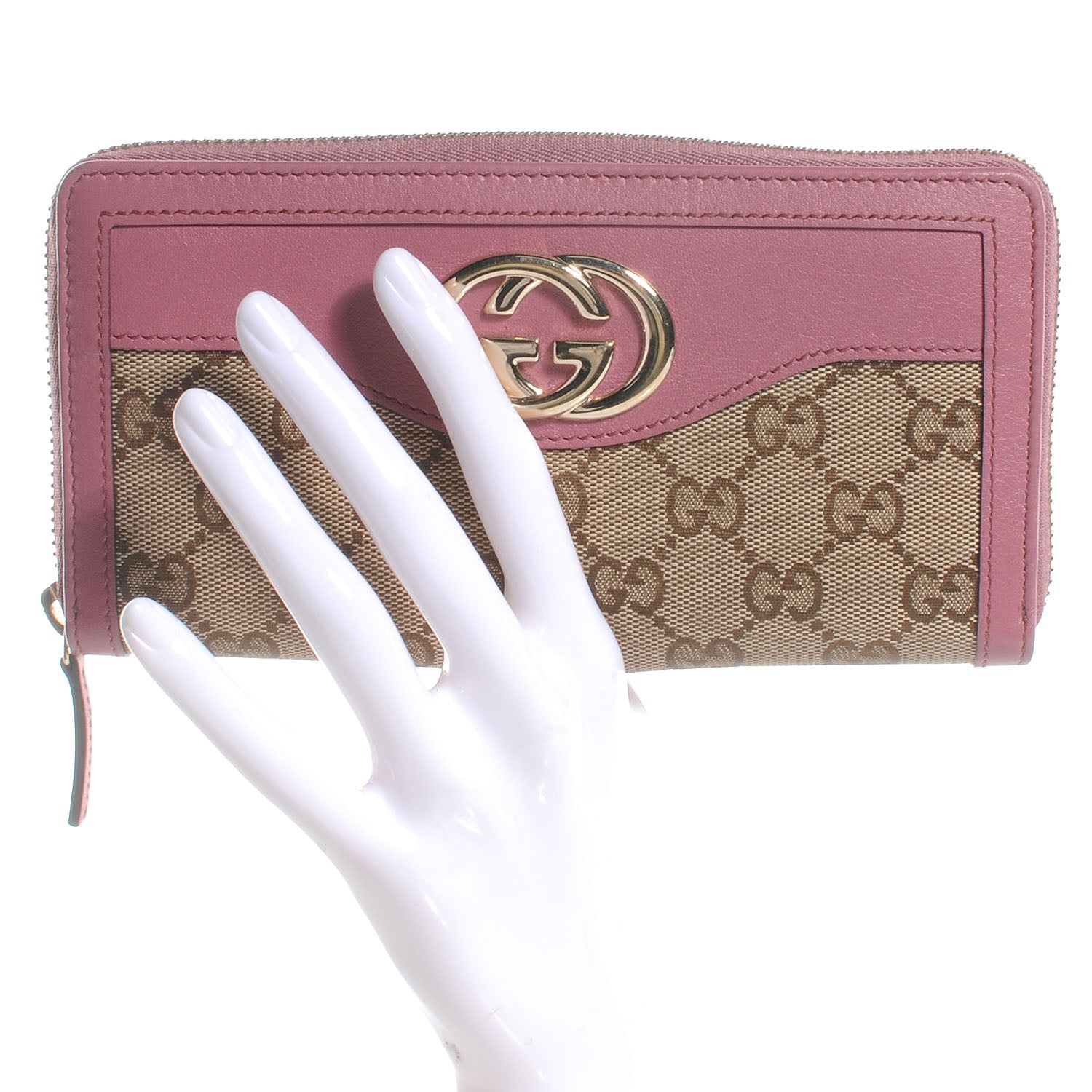 Gucci Monogram Margaux Calfskin Sukey Zip Around Wallet Beige Ebony Vintage Rose 2 of 8