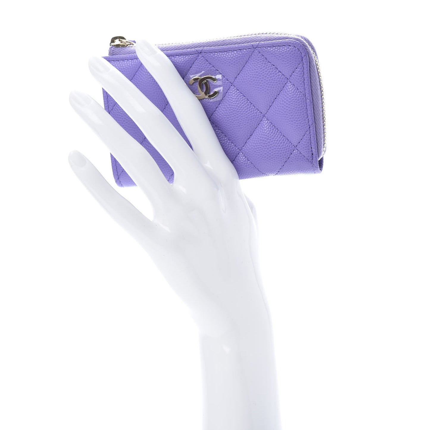 Caviar Quilted Zipped Key Holder Case Purple