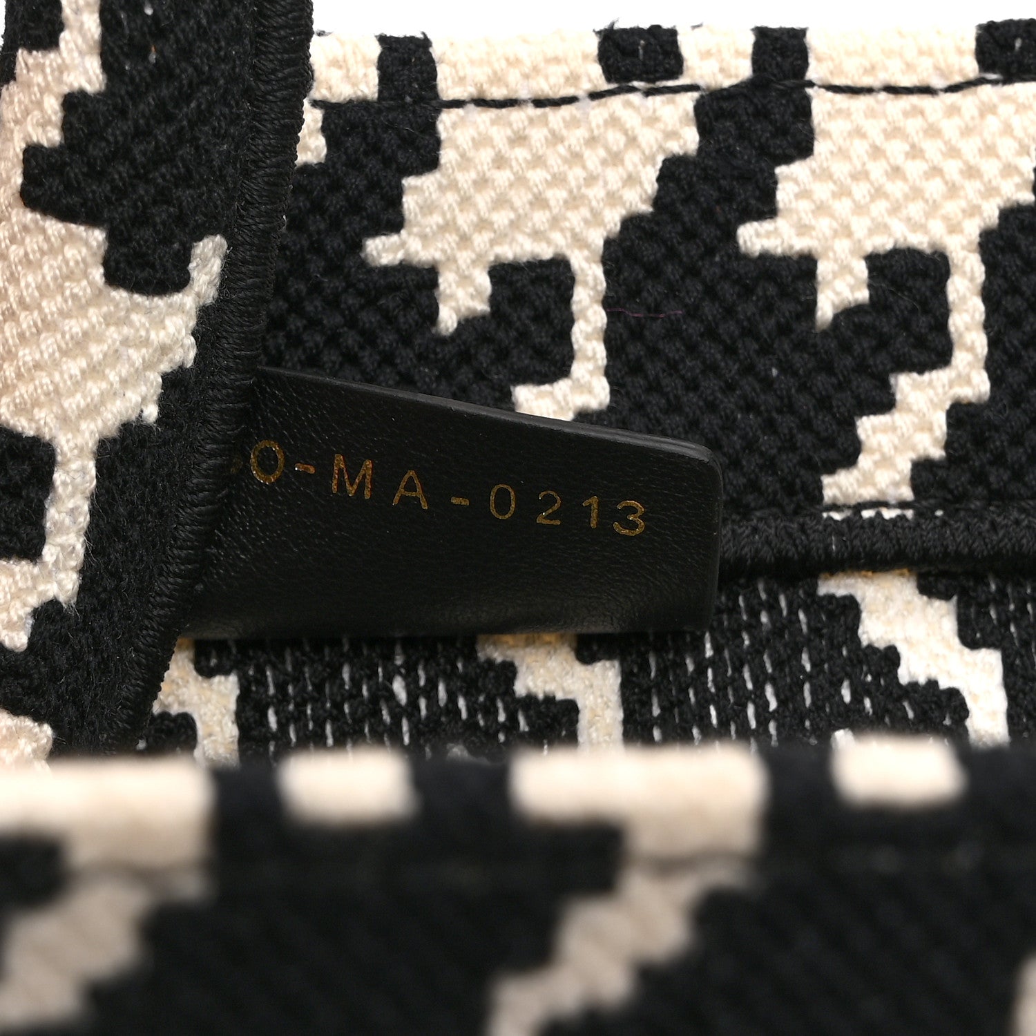 Christian Dior Canvas Houndstooth Embroidered Medium Book Tote Black White 7 of 10