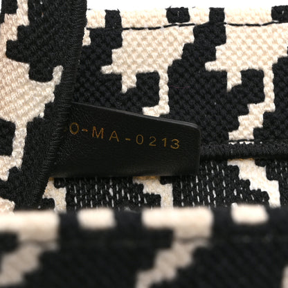 Christian Dior Canvas Houndstooth Embroidered Medium Book Tote Black White 7 of 10