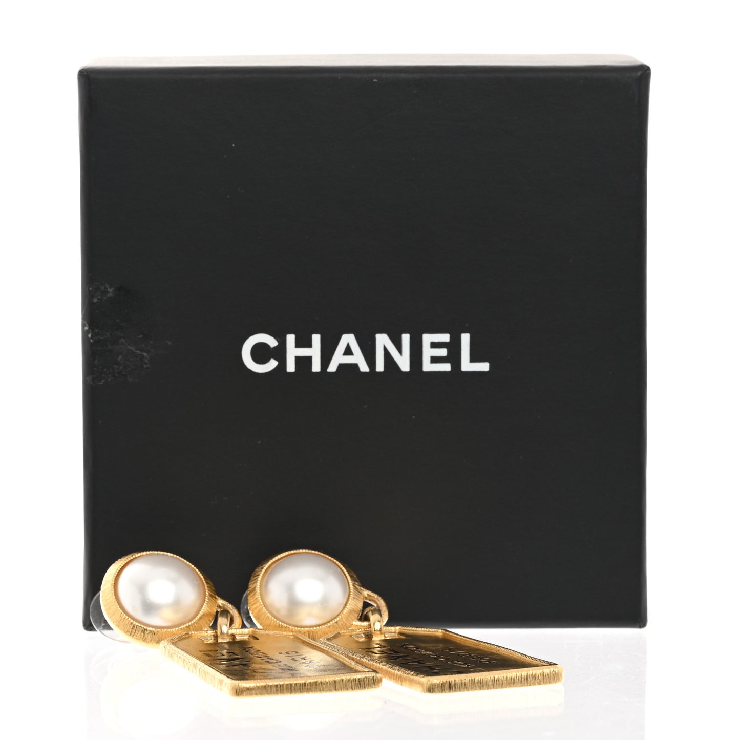 Pearl CC Tags Drop Earrings Gold