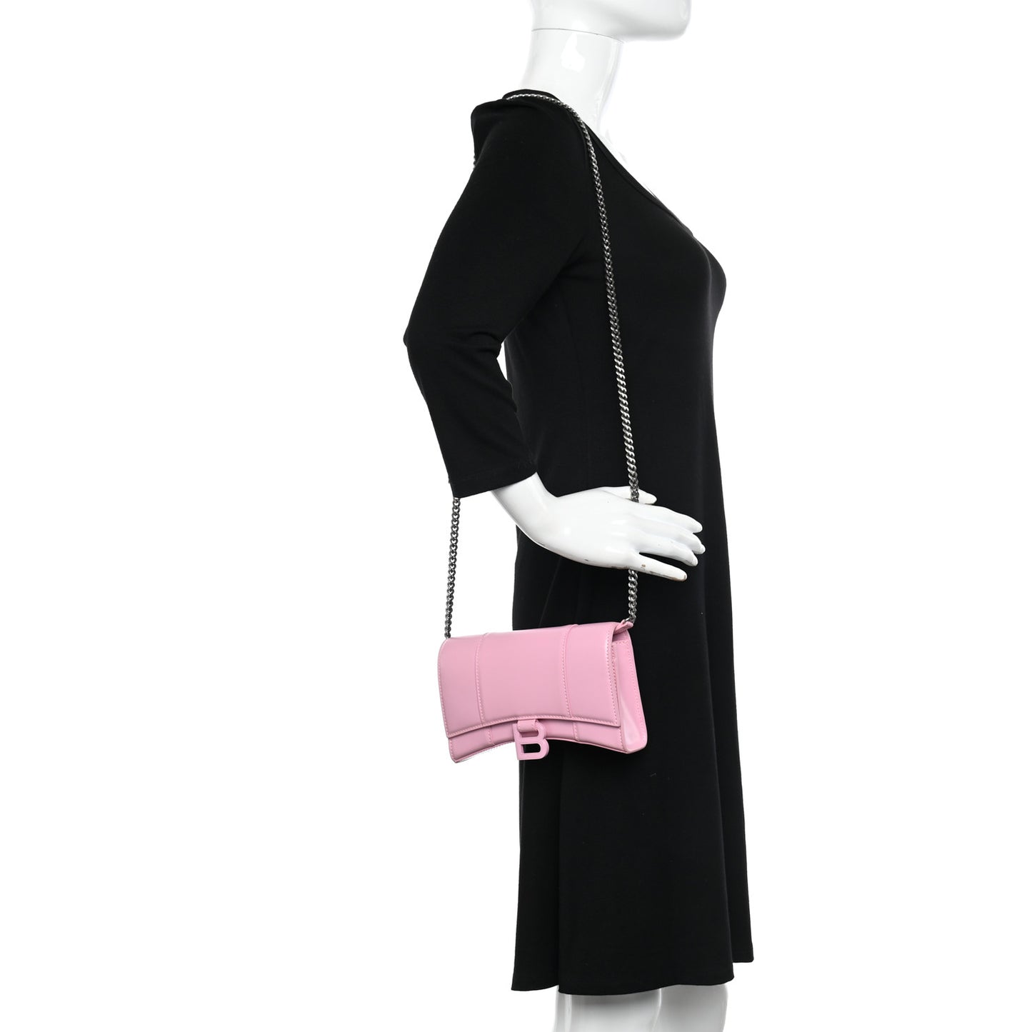 Shiny Box Calfskin Tonal B Hourglass Chain Bag Candy Pink