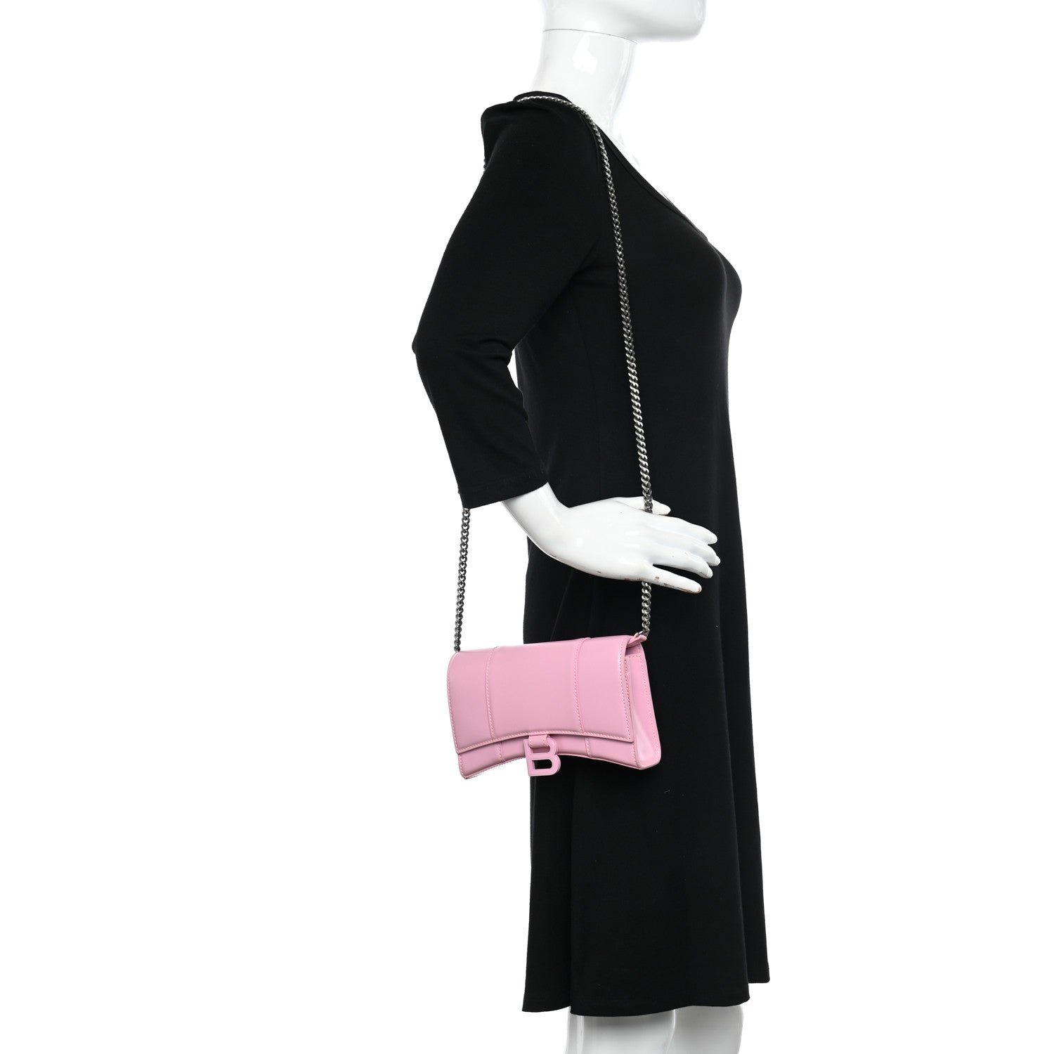 Balenciaga Shiny Box Calfskin Tonal B Hourglass Chain Bag Candy Pink 2 of 9