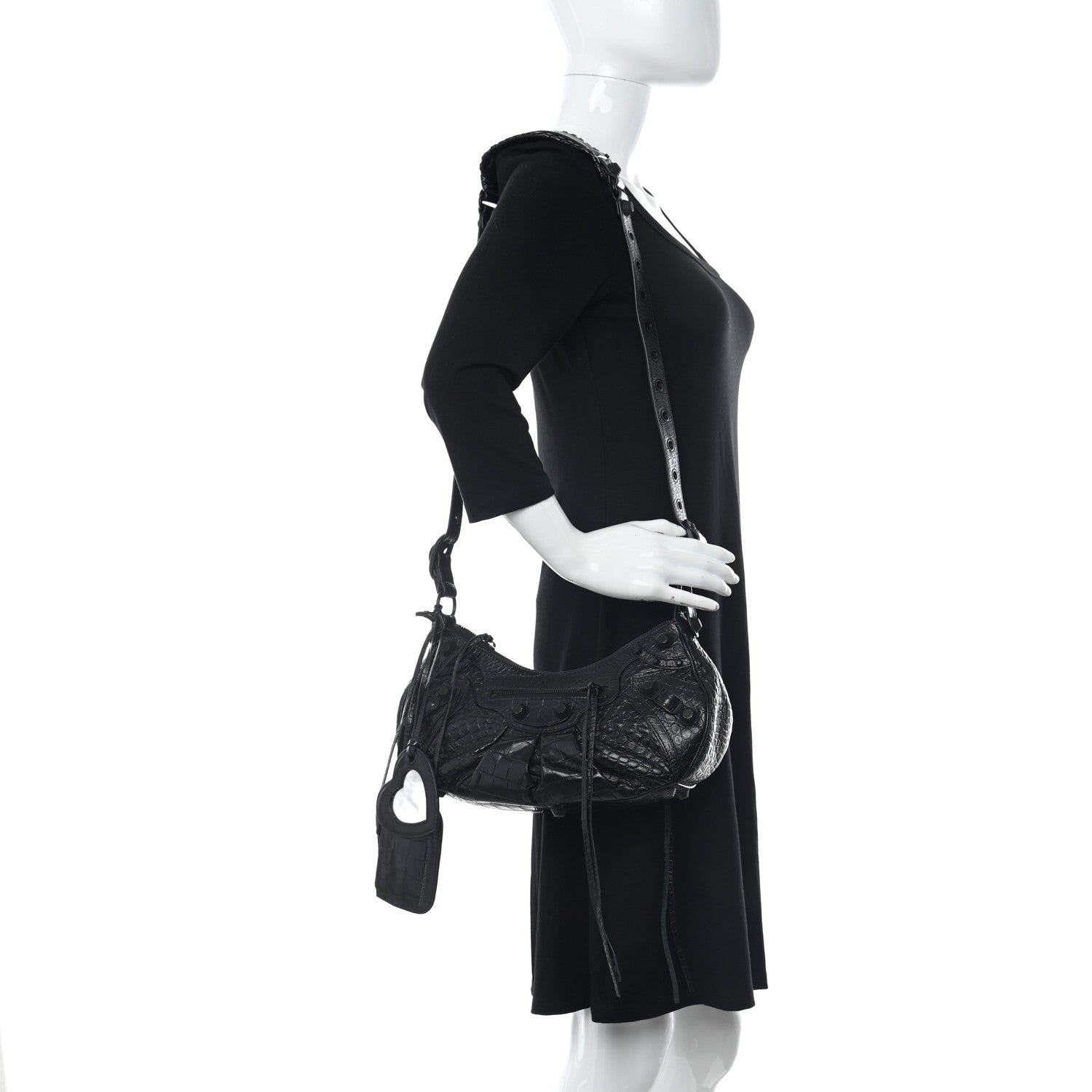 Balenciaga Extra Supple Calfskin Crocodile Embossed Monochrome Small Le Cagole Shoulder Bag Black 2 of 10