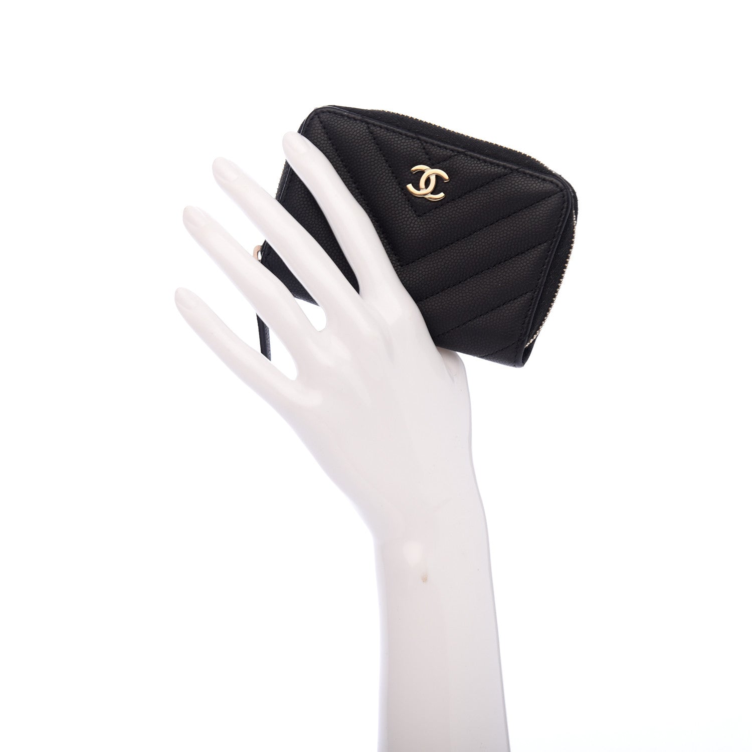 Chanel Caviar Chevron Quilted Zip Coin Purse Black 2 of 8
