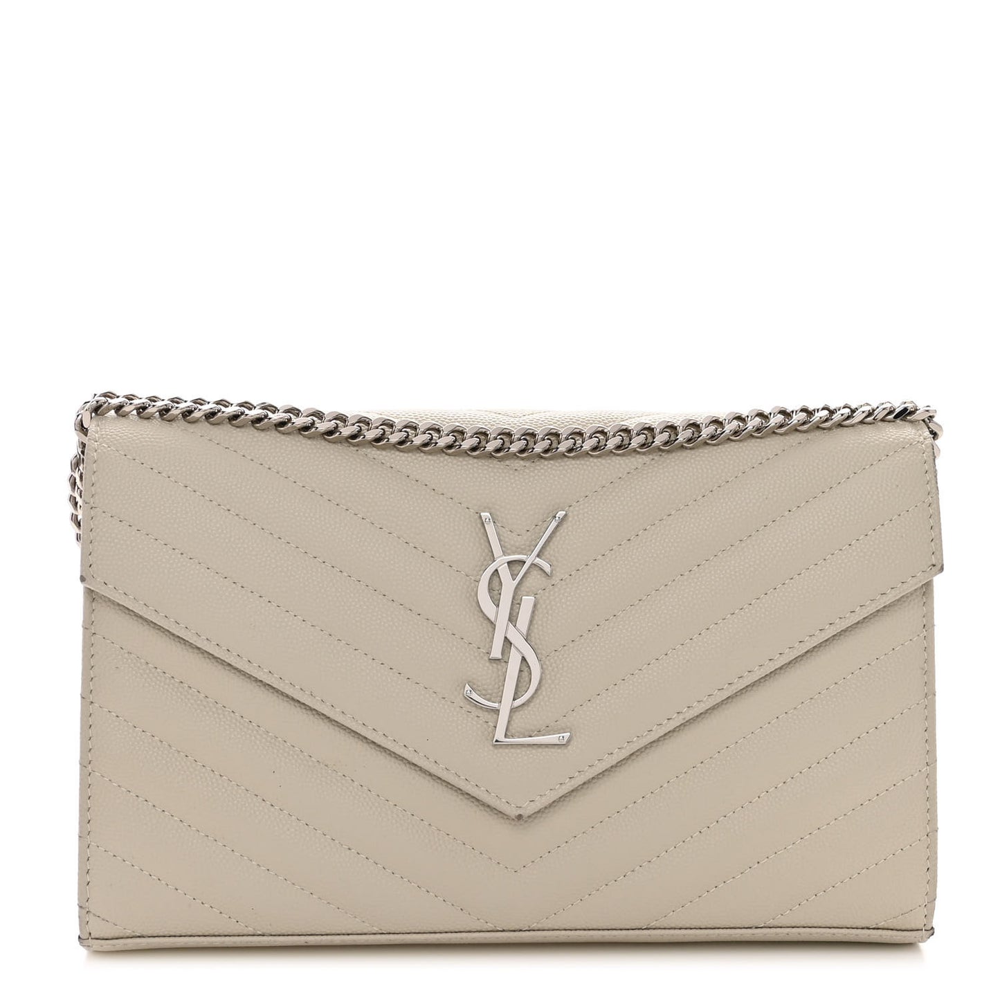 Grain De Poudre Matelasse Chevron Monogram Chain Wallet Blanc Vintage