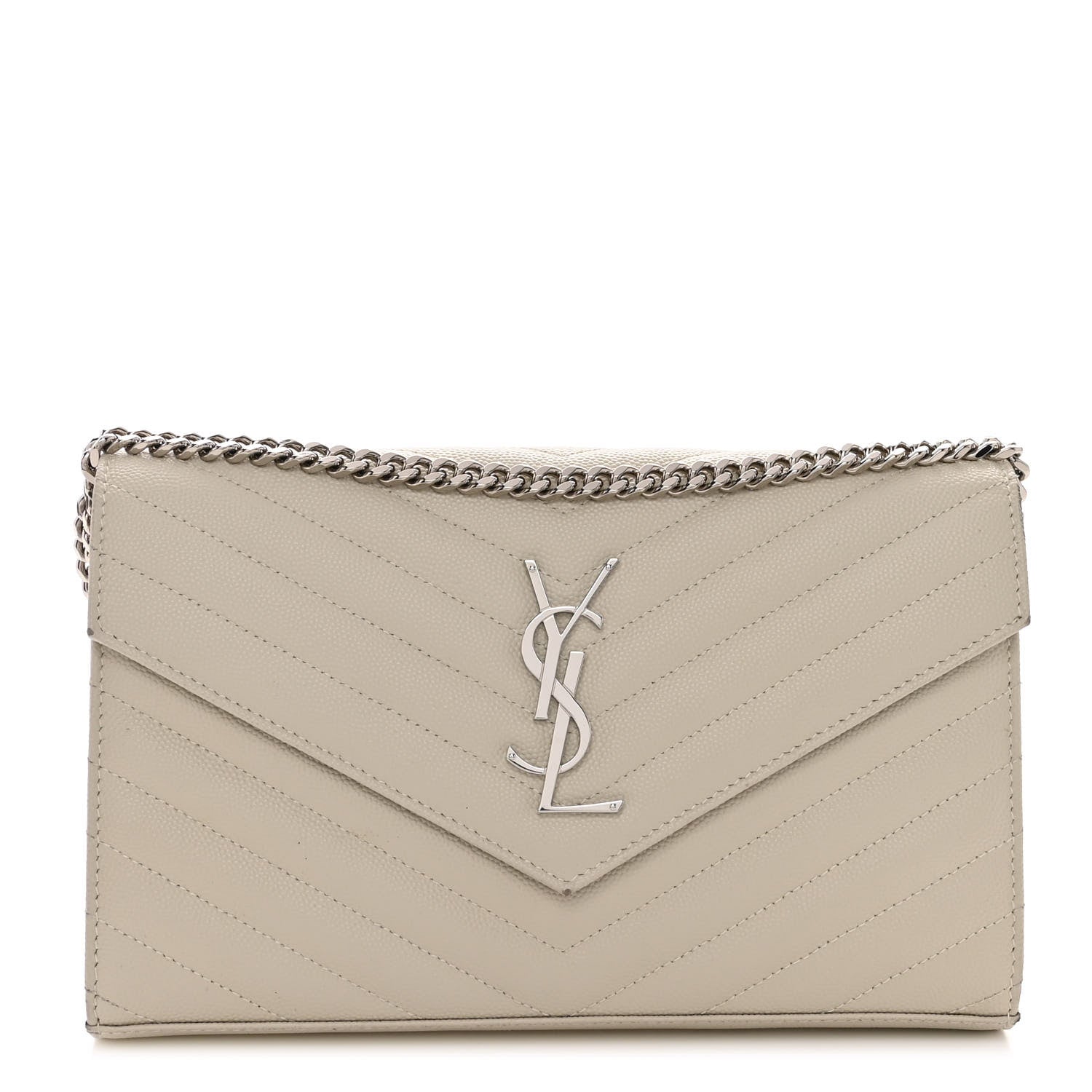 Saint Laurent Grain De Poudre Matelasse Chevron Monogram Chain Wallet Blanc Vintage 1 of 10