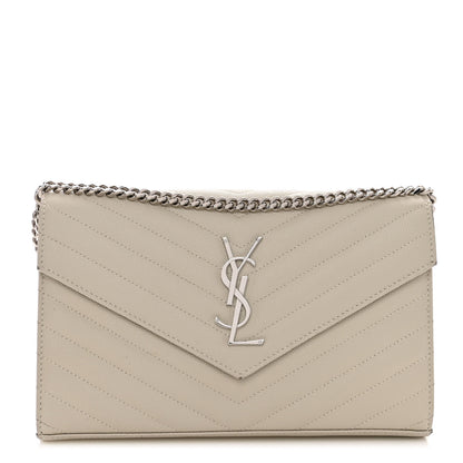 Saint Laurent Grain De Poudre Matelasse Chevron Monogram Chain Wallet Blanc Vintage 1 of 10
