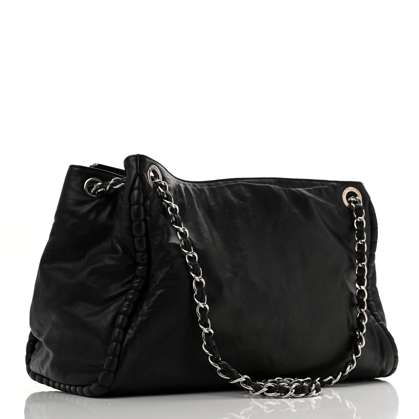 Calfskin On the Bund Open Accordion Tote Black