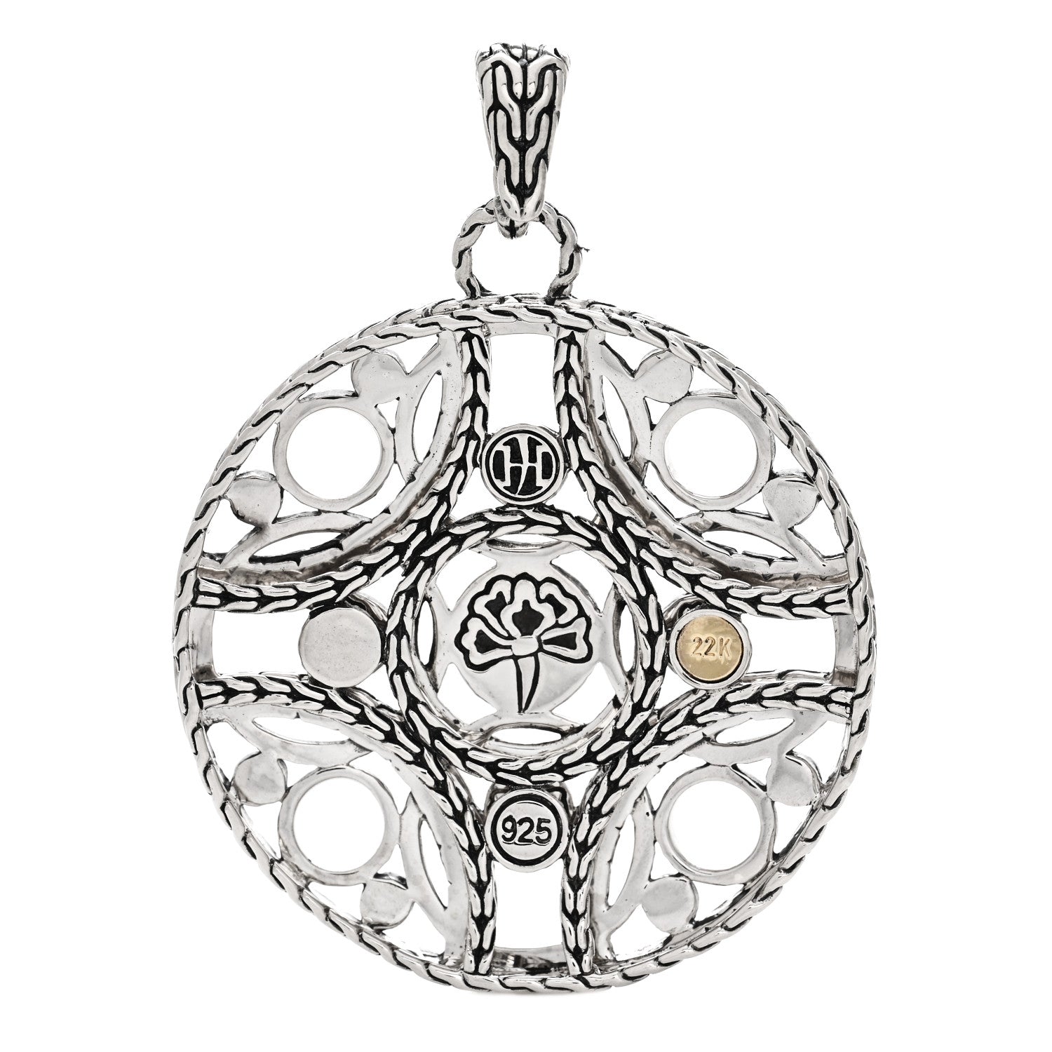 John Hardy Sterling Silver 22K Yellow Gold Palu Bulan Dot Circle Pendant 3 of 4