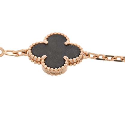 Van Cleef & Arpels 18K Rose Gold Silver Obsidian 5 Motifs Vintage Alhambra Bracelet 3 of 5