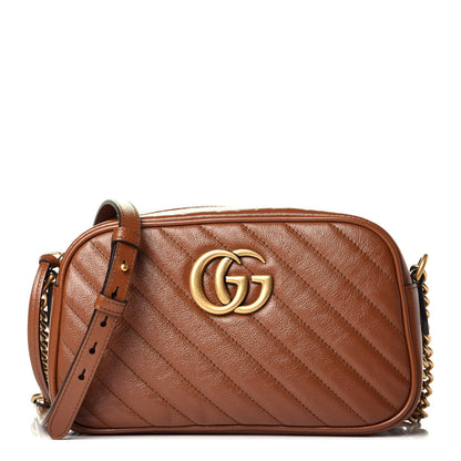 Gucci Glazed Calfskin Matelasse Diagonal Small GG Marmont Chain Shoulder Bag Cuir 1 of 9