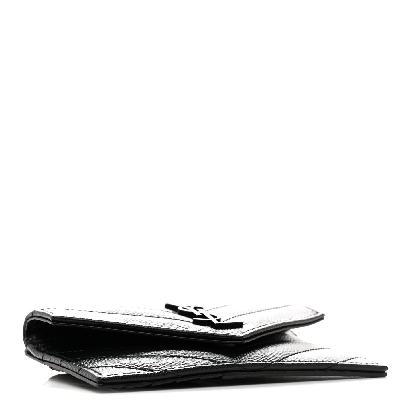 Grain De Poudre Matelasse Chevron Monochrome Flap Zippered Card Case Black