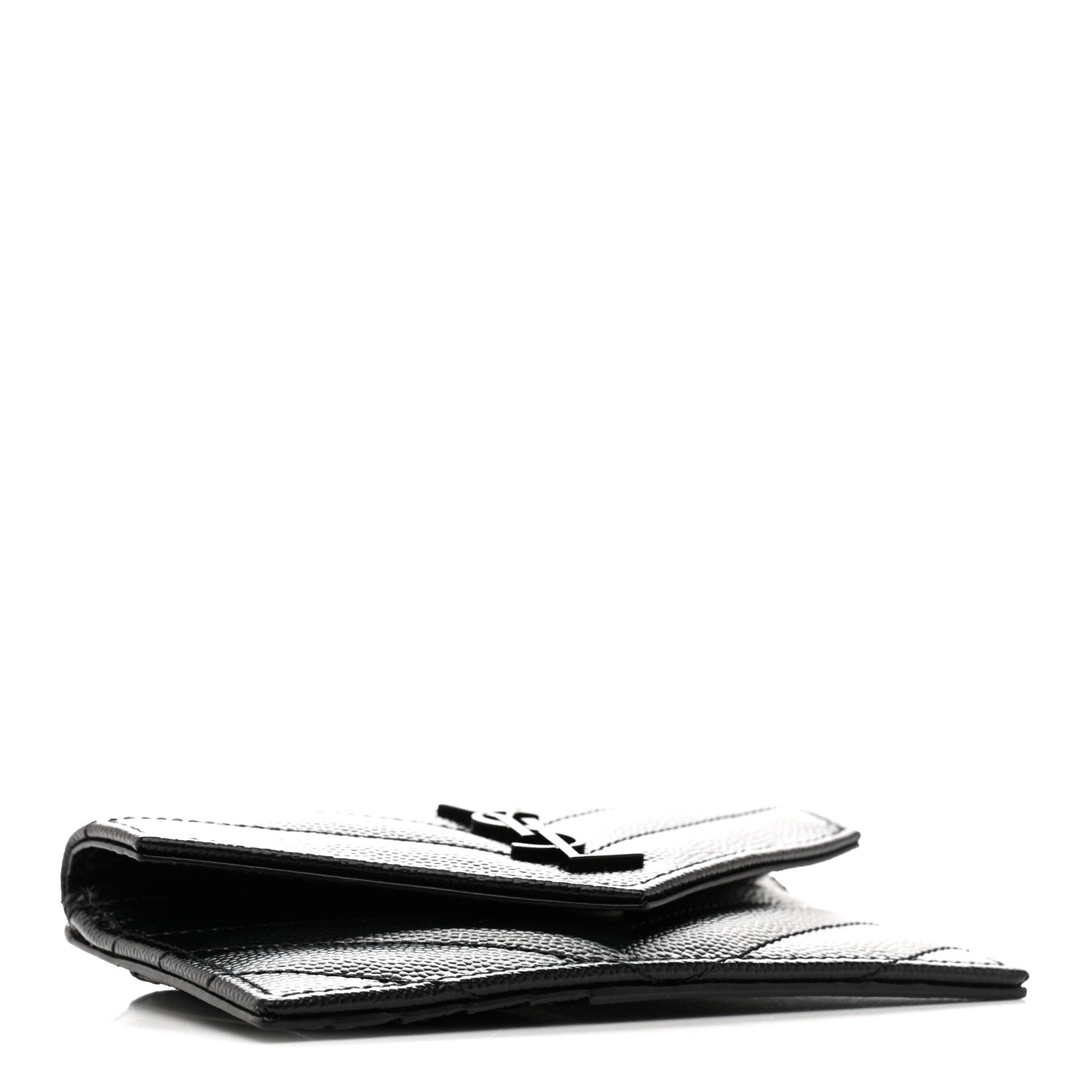 Saint Laurent Grain De Poudre Matelasse Chevron Monochrome Flap Zippered Card Case Black 4 of 8