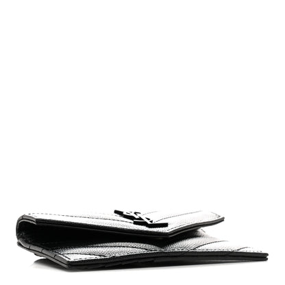 Saint Laurent Grain De Poudre Matelasse Chevron Monochrome Flap Zippered Card Case Black 4 of 8