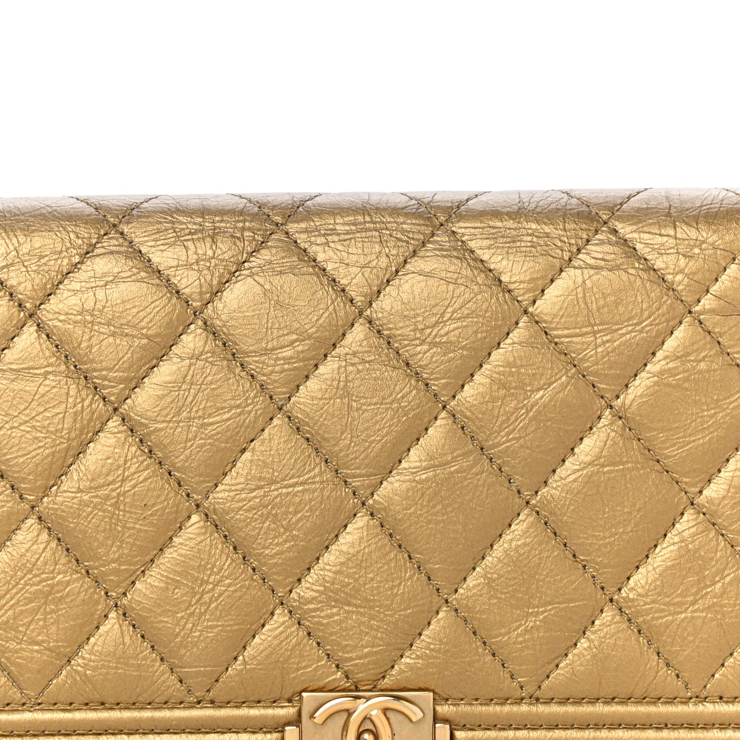 Metallic Aged Calfskin Quilted Boy Yen Wallet Gold