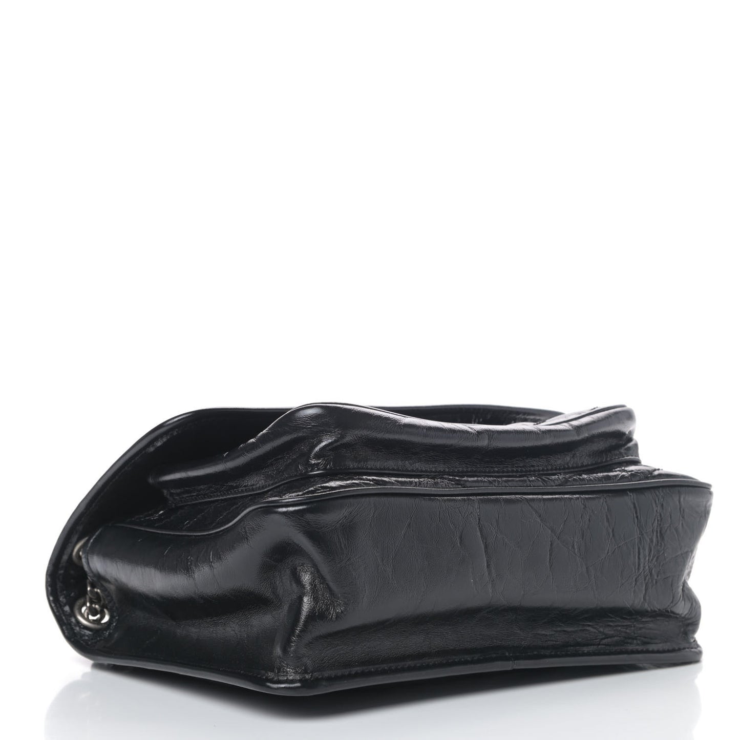 Crinkled Calfskin Matelasse Monogram Medium Niki Chain Satchel Black