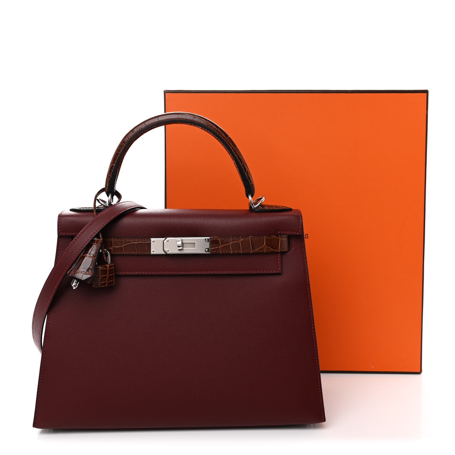 Hermes Madame Calfskin Shiny Niloticus Crocodile Kelly Sellier Touch 28 Rouge H Terre 11 of 11