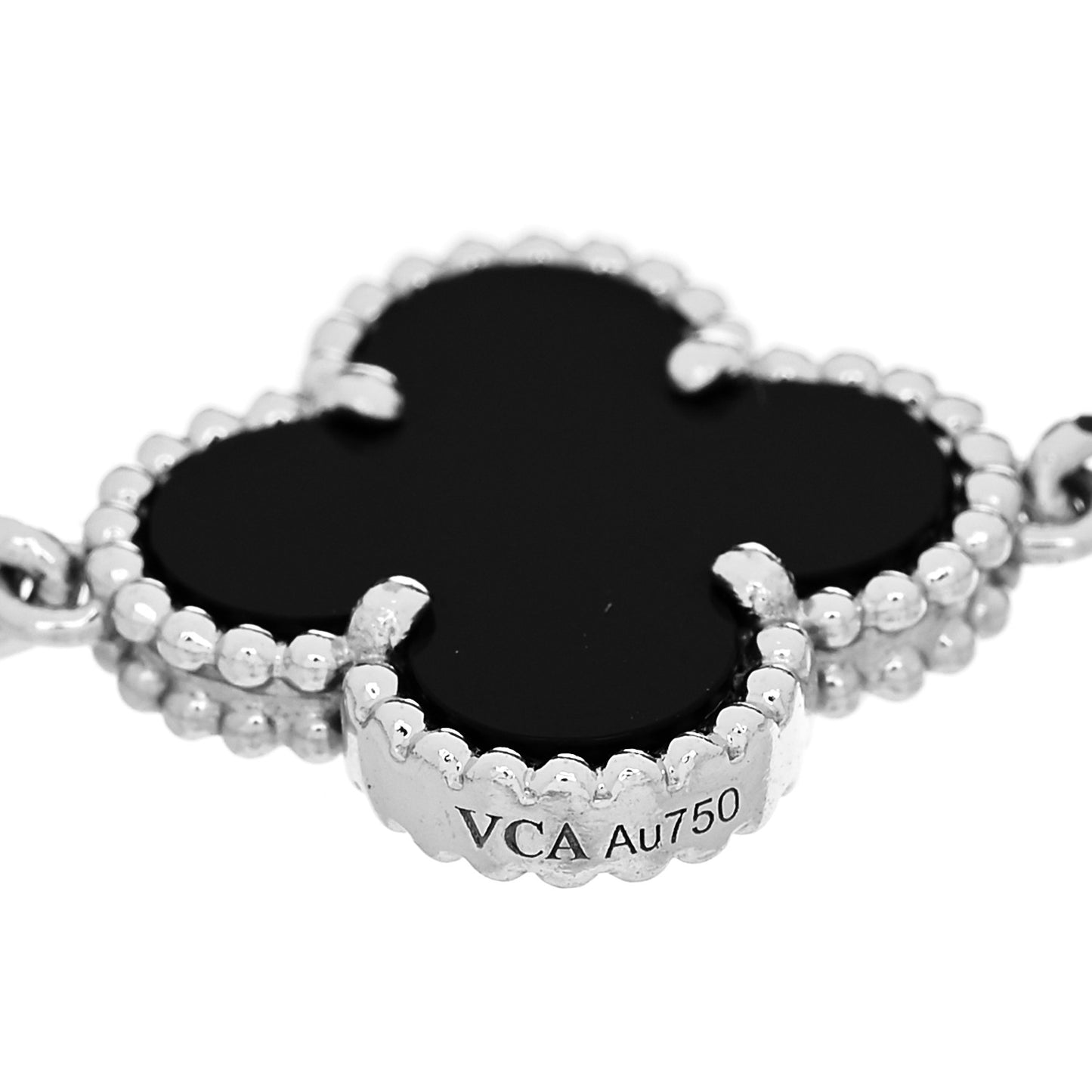18K White Gold Black Onyx 5 Motifs Vintage Alhambra Bracelet