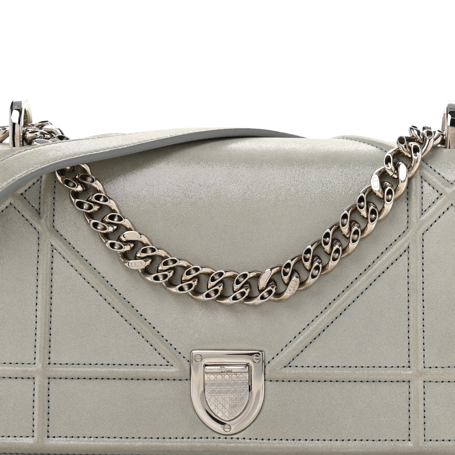 Christian Dior Metallic Calfskin Small Diorama Flap Bag Silver