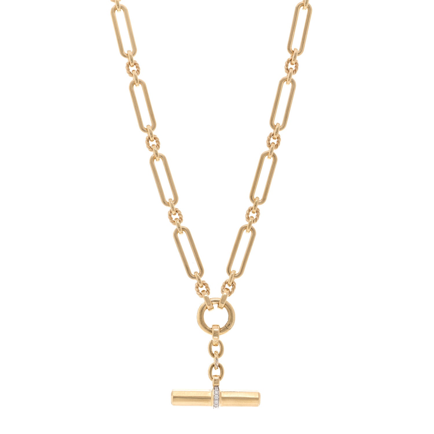 David Yurman 18K Yellow Gold Diamond 6.5mm Lexington Chain Toggle Necklace 1 of 4