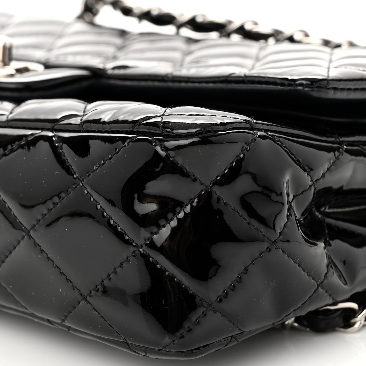 Patent Quilted Medium Double Flap Black