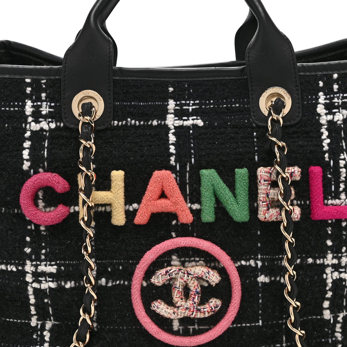 Tweed Medium Deauville Tote Black White Multicolor
