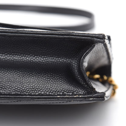 Saint Laurent Grain De Poudre Matelasse Chevron Monogram Envelope Chain Wallet Black 14 of 20