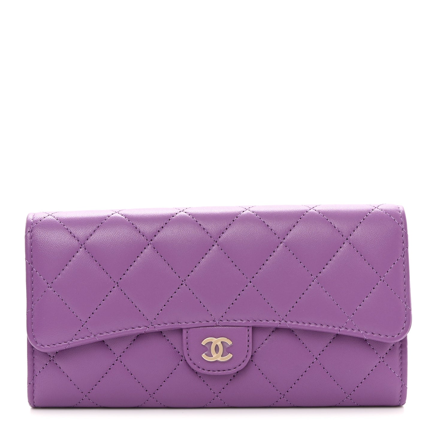 Lambskin Quilted Large Flap Wallet Purple