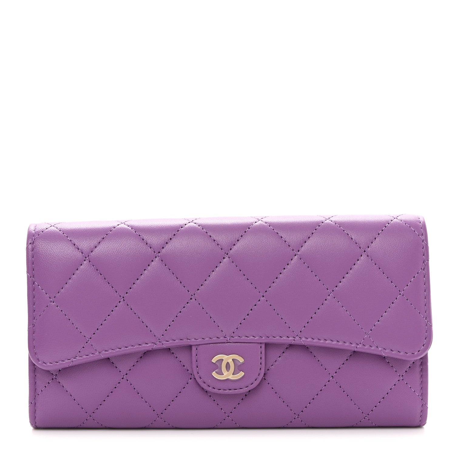 Chanel Lambskin Quilted Large Flap Wallet Purple 1 of 9