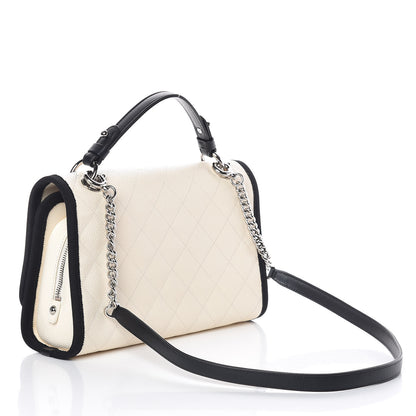 Chanel Caviar Grosgrain Quilted Top Handle CC Flap Beige Black 3 of 9