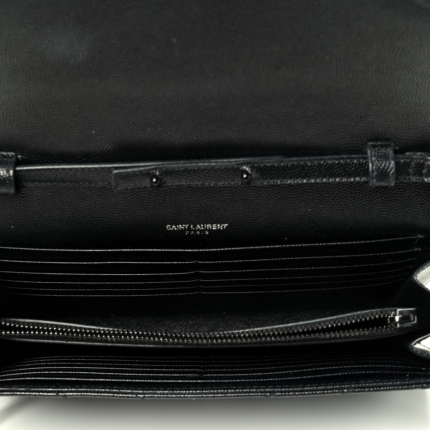 Saint Laurent Grain De Poudre Matelasse Chevron Monogram Chain Wallet Black 4 of 4