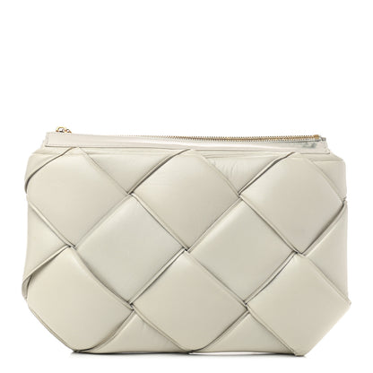 Bottega Veneta Paper Calfskin Maxi Intrecciato Padded Pouch Clutch Plaster 1 of 11