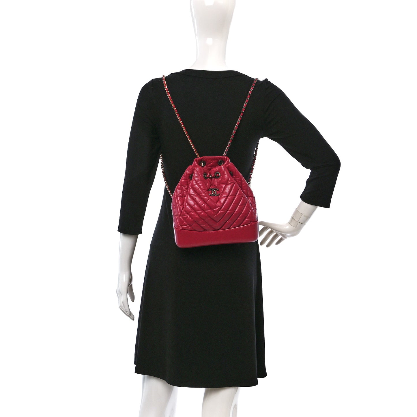 Aged Calfskin Chevron Quilted Small Gabrielle Backpack Dark Pink