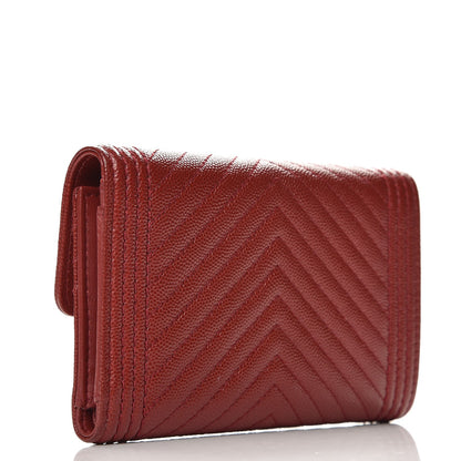 Chanel Caviar Chevron Quilted Medium Boy Flap Wallet Dark Red 3 of 8