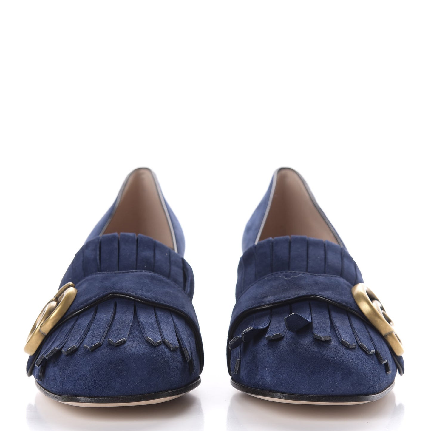Kid Scamosciato GG Marmont Fringe 50mm Loafer Pumps 35 Blue Ink