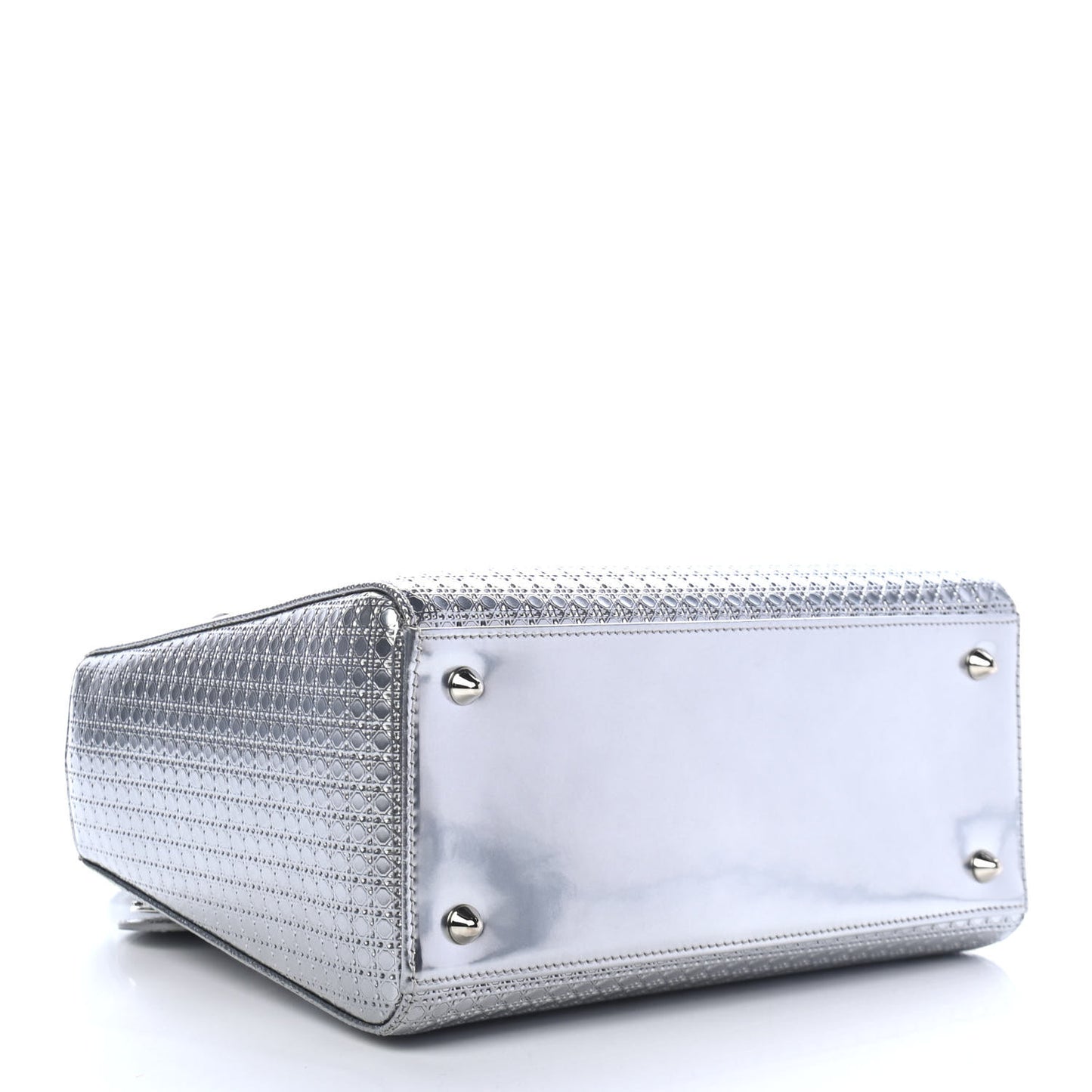 Metallic Patent Micro-Cannage Medium Lady Dior Silver