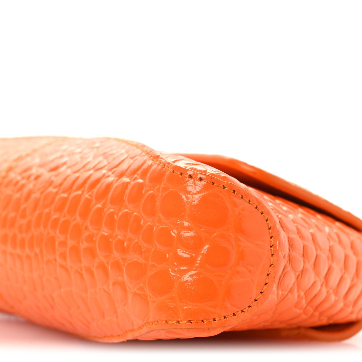 Shiny Super Supple Calfskin Crocodile Embossed Small XX Flap Stretch Bag Pop Orange