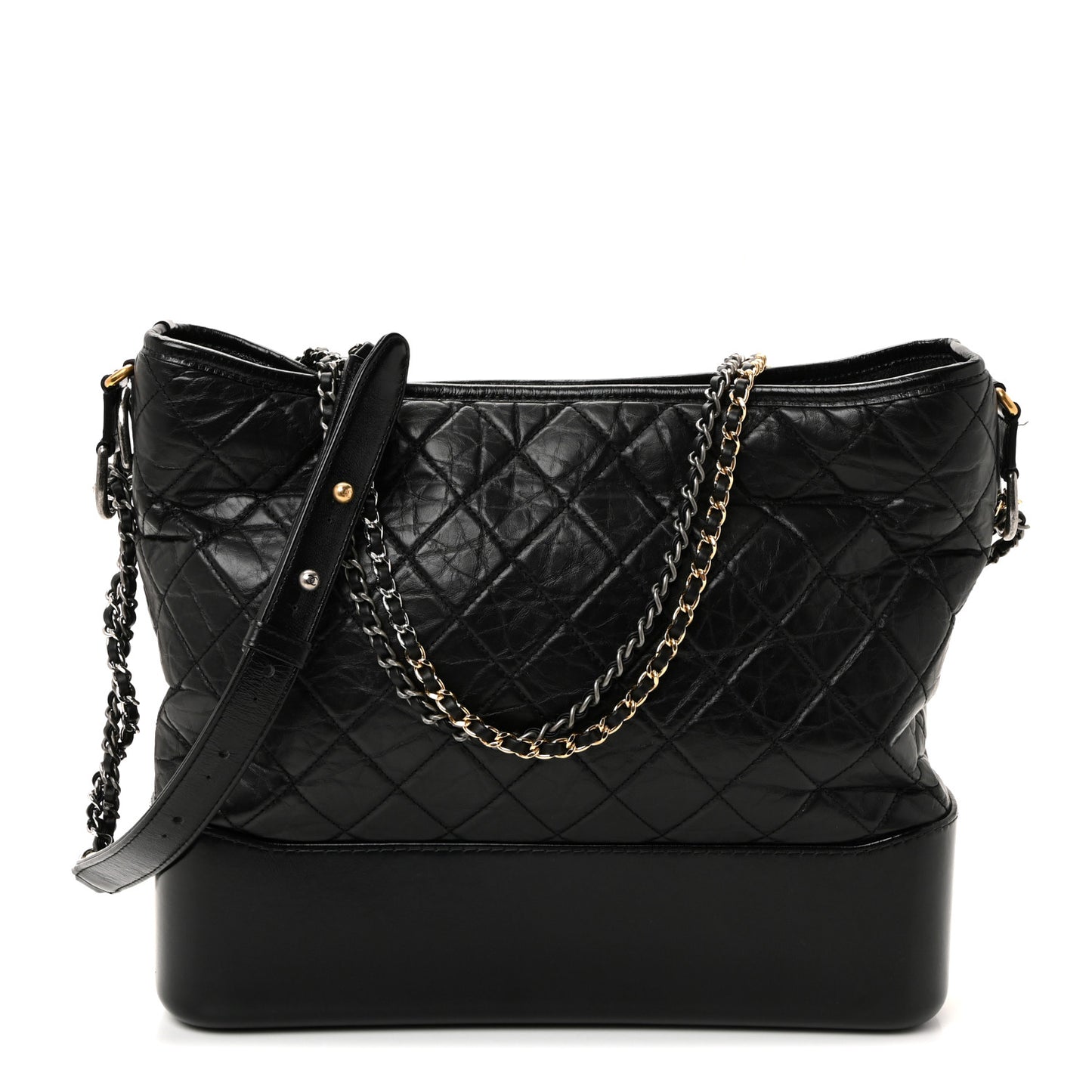 Aged Calfskin Quilted Large Gabrielle Hobo Black