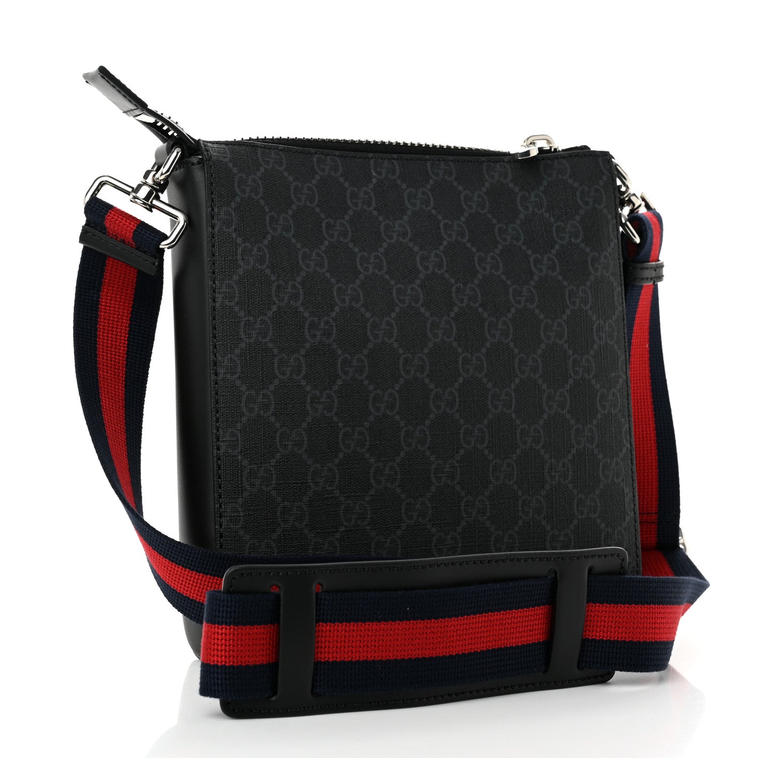 Gucci GG Supreme Monogram Web Small Flat Messenger Bag Black Grey 3 of 9