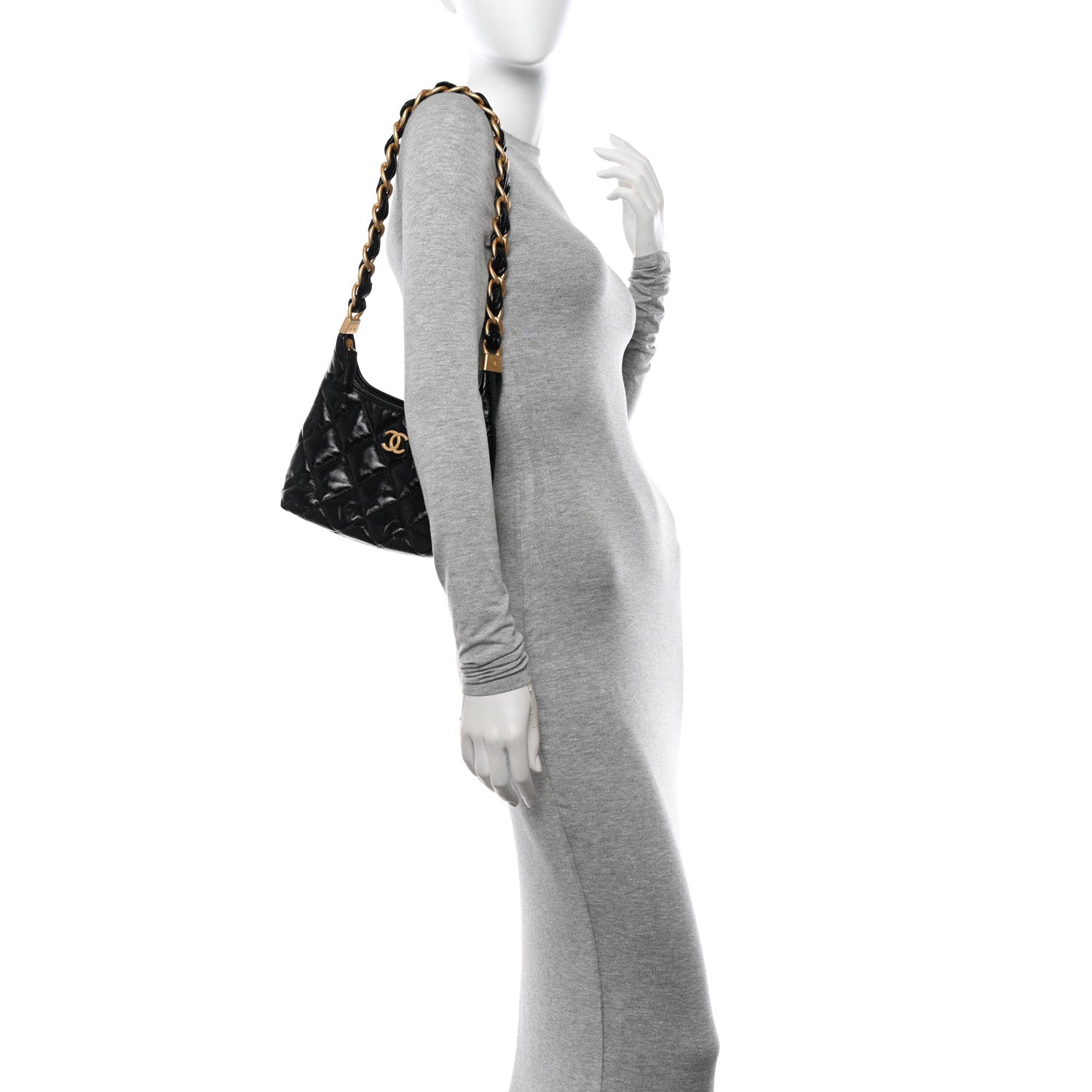 Chanel Shiny Crumpled Lambskin Quilted Small CC Funky Town Hobo Black 2 of 11