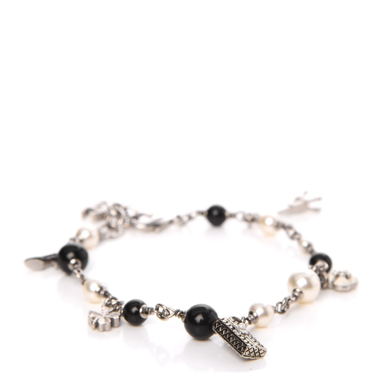 Pearl Beaded Charm Bracelet Silver